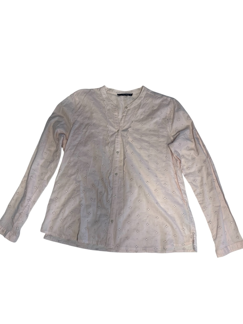 Abercrombie & Fitch Light Pink Eyelet Long-Sleeve Blouse Size L